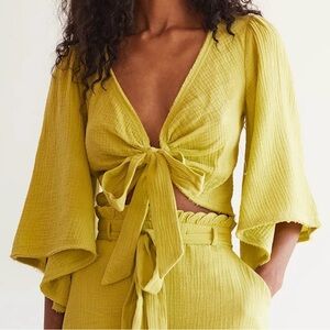 Lulus Friendship Lime Green Tie-Front Crop Top; Never Worn